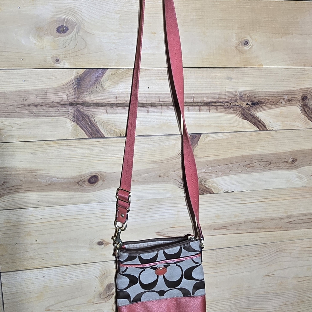 Coach Signature Print With Coral Strap